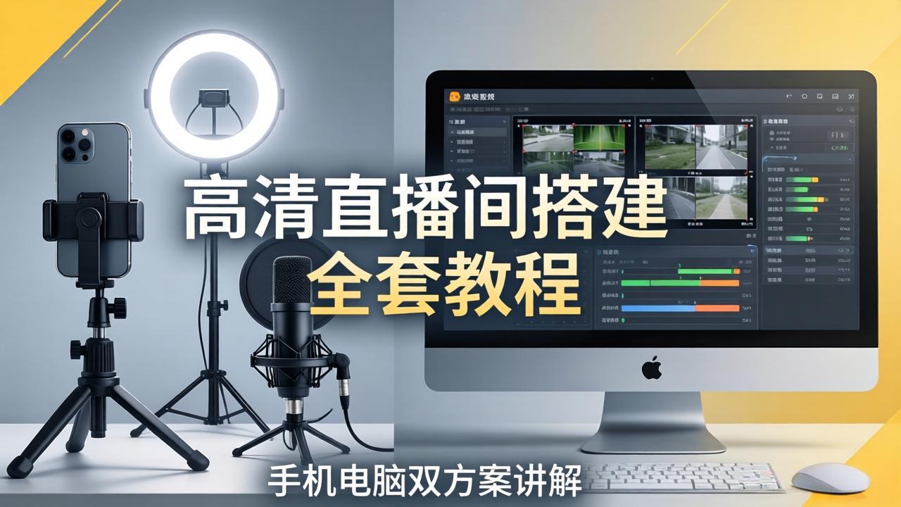 高清直播间搭建全套教程，手机电脑双方案讲解，设备选型调试多机位实操教学-网创百晓生