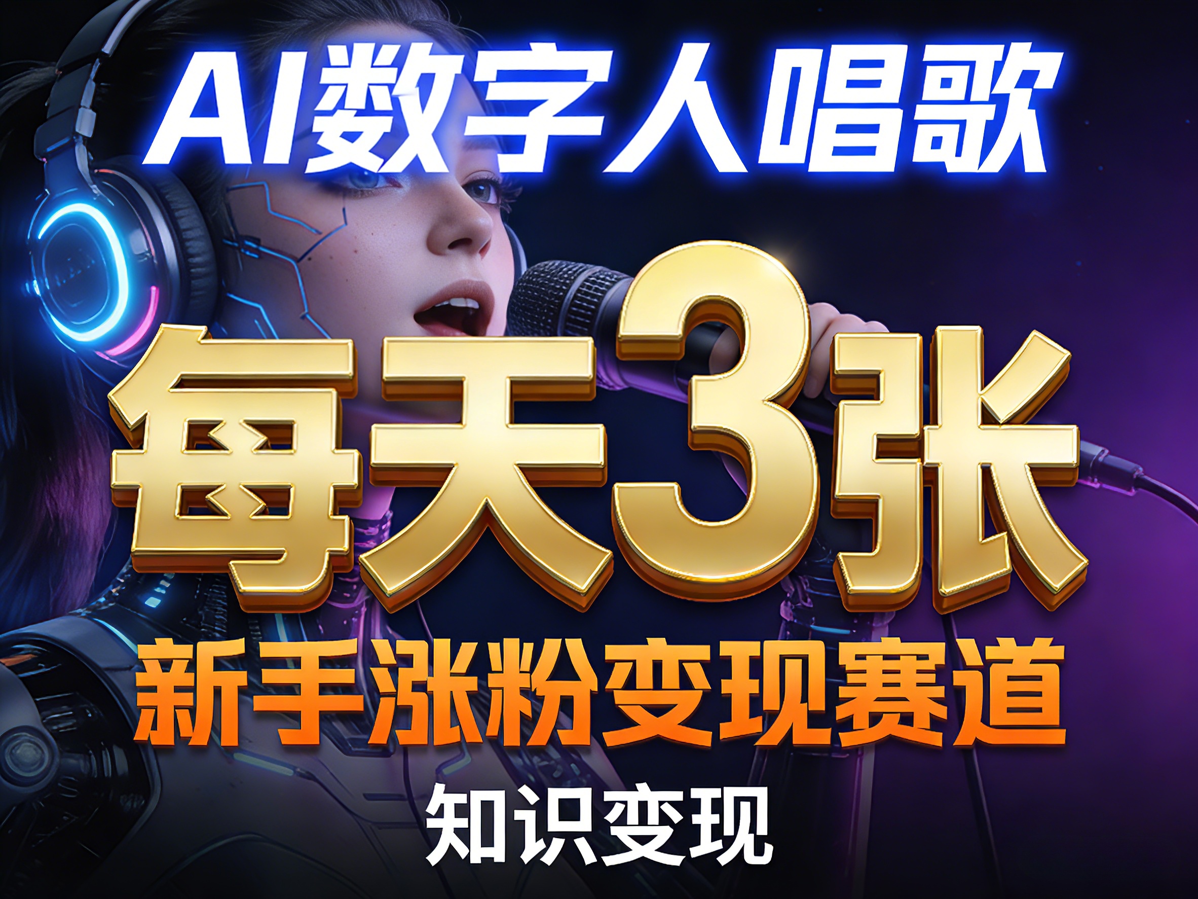 AI数字人唱歌，新手涨粉变现赛道，每天3张和知识付费，副业必备-网创百晓生