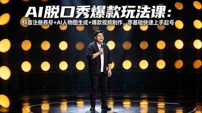 AI脱口秀爆款玩法课：抖音注册养号+AI人物图生成+爆款视频制作，零基础快速上手起号-网创百晓生