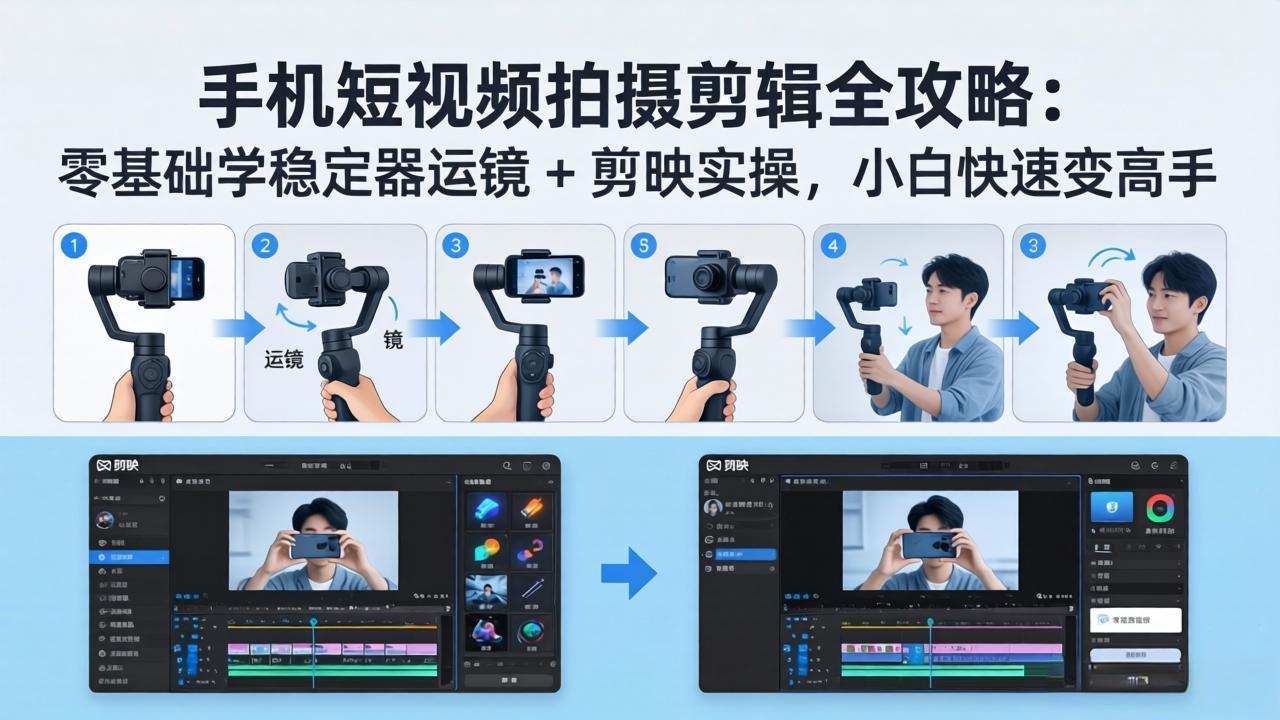 手机短视频拍摄剪辑全攻略：零基础学稳定器运镜 + 剪映实操，小白快速变高手-网创百晓生