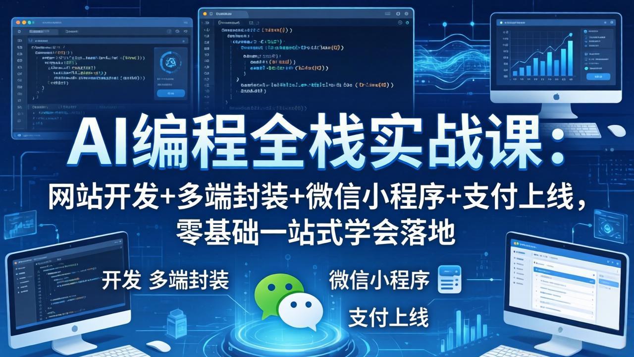 AI编程全栈实战课：网站开发+多端封装+微信小程序+支付上线，零基础一站式学会落地-网创百晓生