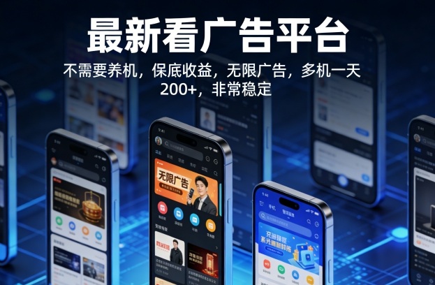 最新看广告平台，不需要养机，保底收益，无限广告，多机一天200+，非常稳定【揭秘】-网创百晓生