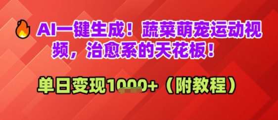 AI一键生成！蔬菜萌宠运动视频，治愈系的天花板！单日变现多张