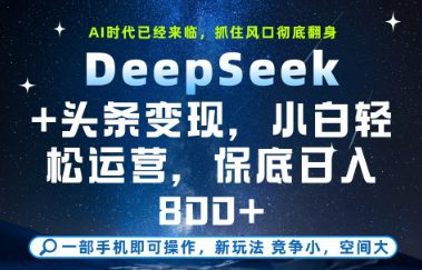 DeepSeek+头条变现，保姆级教学，小白轻松上手，日入8张+【揭秘】