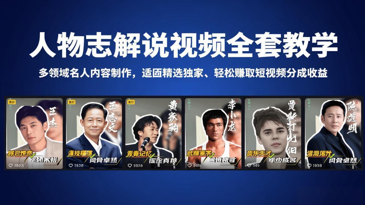 人物志解说视频全套教学，多领域名人内容制作，适配精选独家，轻松赚取短视频分成收益-网创百晓生