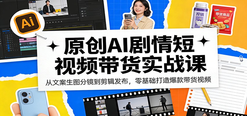 原创AI剧情短视频带货实战课：从文案生图分镜到剪辑发布，零基础打造爆款带货视频-网创百晓生