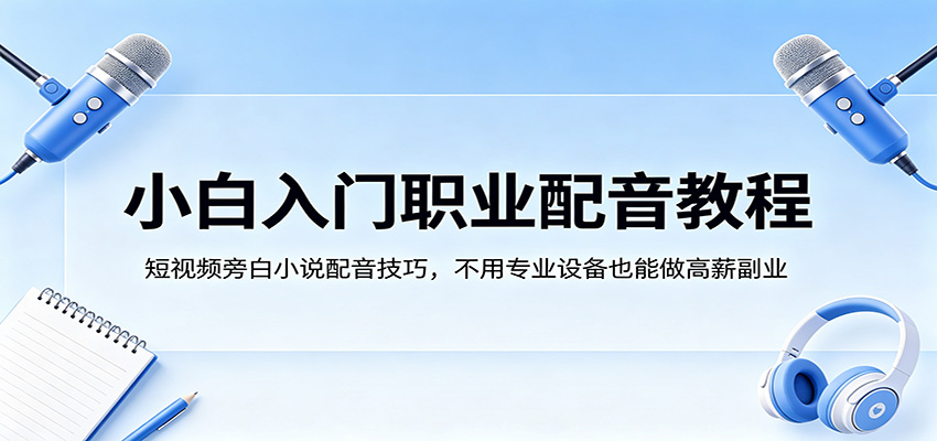 小白入门职业配音教程，短视频旁白小说配音技巧，不用专业设备也能做高薪副业-网创百晓生