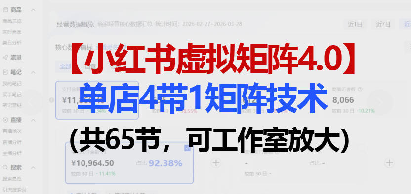 小红书虚拟矩阵4.0技术：单店4带1矩阵（共65节，可工作室放大）-网创百晓生