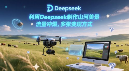 利用Deepseek制作山河美景，流量冲爆，多张变现方式