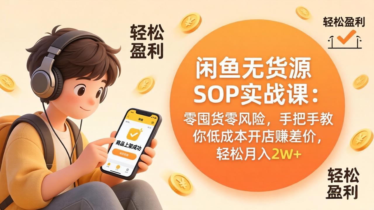 闲鱼无货源SOP实战课：零囤货零风险，手把手教你低成本开店赚差价，轻松月入2w+-网创百晓生