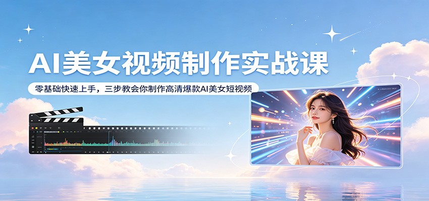 AI美女视频制作实战课：零基础快速上手，三步教会你制作高清爆款AI美女短视频-网创百晓生