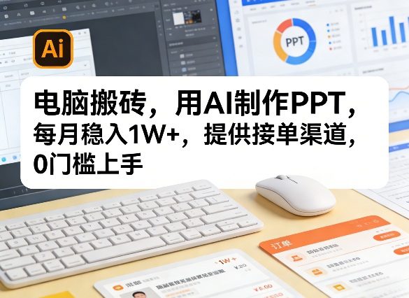 电脑搬砖，用AI制作PPT，每月稳入1W+，提供接单渠道，0门槛上手！-网创百晓生