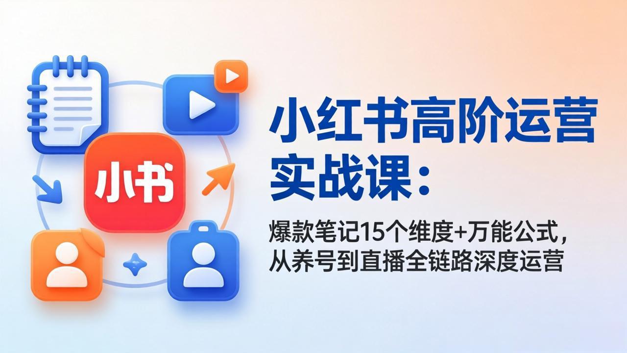 小红书高阶运营实战课：爆款笔记15个维度+万能公式，从养号到直播全链路深度运营-网创百晓生