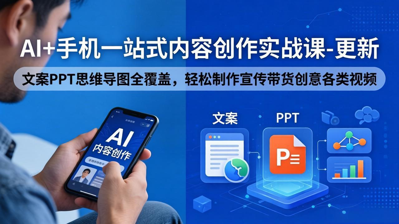AI+手机一站式内容创作实战课-更新，文案PPT思维导图全覆盖，轻松制作宣传带货创意各类视频-网创百晓生