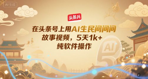 在头条号上用AI生民间故事视频，5天1k+，纯软件操作