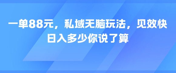 一单88元，私域无脑玩法，见效快，日入多少你说了算