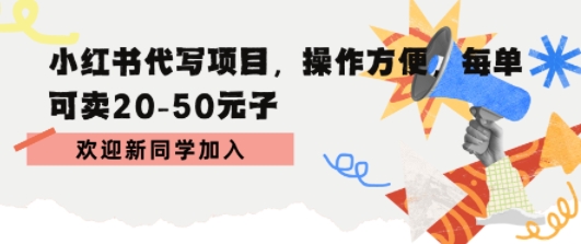 小红书代写项目,操作方便,每单可卖20-50米
