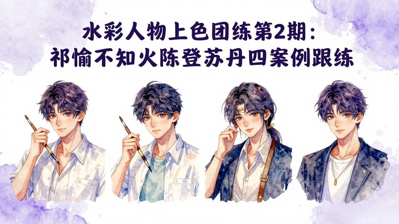 水彩人物上色团练第2期：祁煜不知火陈登苏丹四案例跟练，手把手提升绘画能力-网创百晓生