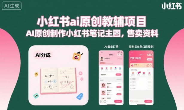 小红书ai原创教辅项目，AI原创制作小红书笔记主图，售卖资料-网创百晓生