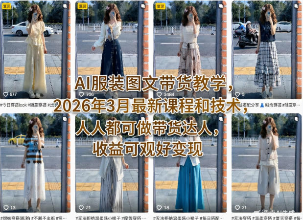 AI服装图文带货教学，2026年3月最新课程和技术，人人都可做带货达人，收益可观好变现-网创百晓生