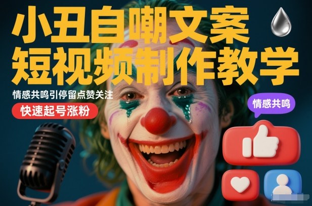 小丑自嘲文案短视频制作教学，情感共鸣引停留点赞关注，快速起号涨粉