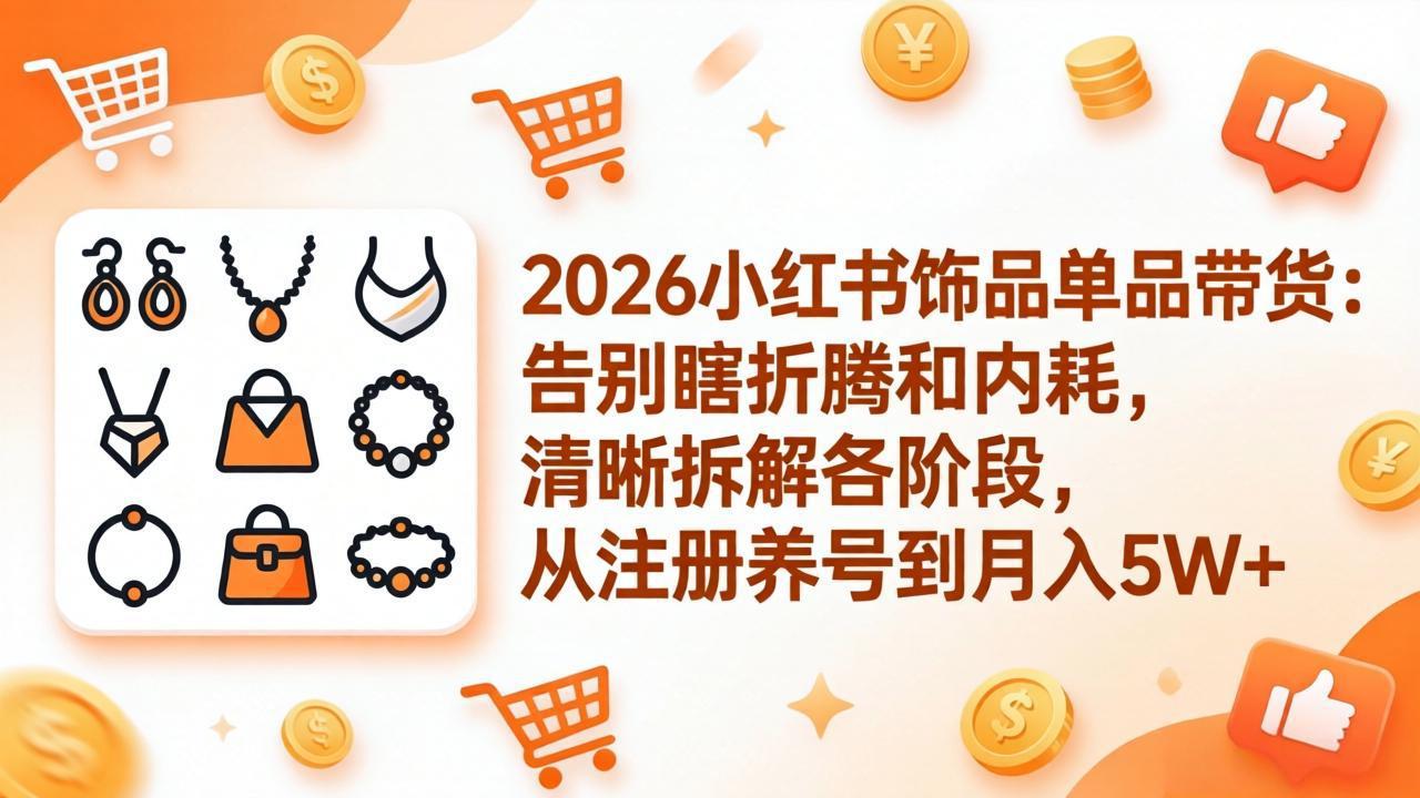 2026小红书饰品单品带货：告别瞎折腾和内耗，清晰拆解各阶段，从注册养号到月入5W+-网创百晓生
