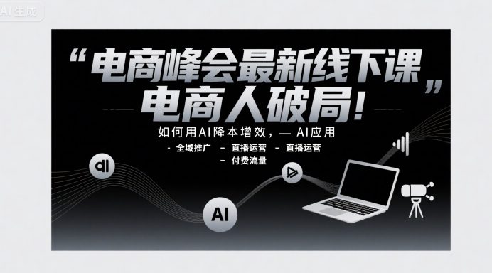 电商峰会最新线下课，电商人破局，如何用AI降本增效，AI应用-全域推广-直播运营-付费流量