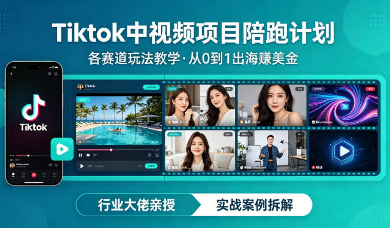 某大佬的Tiktok中视频项目陪跑，涵盖TK各个赛道玩法教学，从0到1出海賺美金-网创百晓生