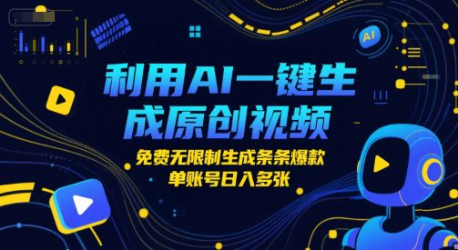 利用AI一键生成原创视频，免费无限制生成条条爆款，单账号日入多张