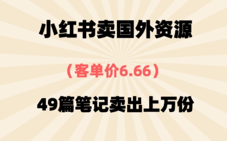 ⼩红书国外资料，客单价6.66，49篇笔记卖出上万份