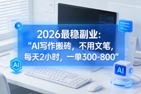 2026最稳副业：AI写作搬砖，不用文笔，每天2小时，一单300-800-网创百晓生