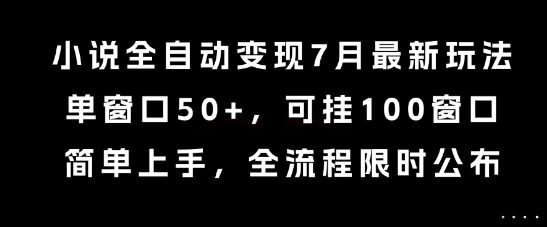 小说全自动变现7月玩法，单窗口50+，可挂100窗口，简单上手，全流程限时公布【揭秘】