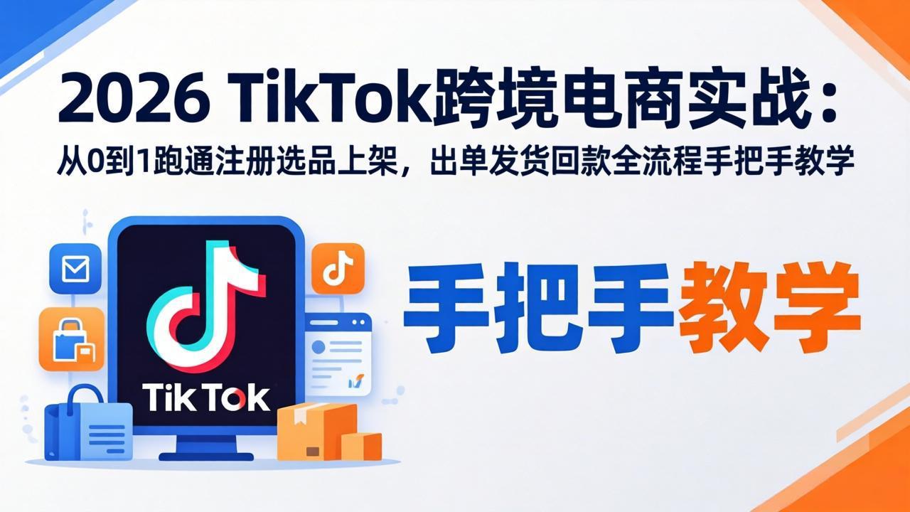 2026TikTok跨境电商实战：从0到1跑通注册选品上架，出单发货回款全流程手把手教学-网创百晓生