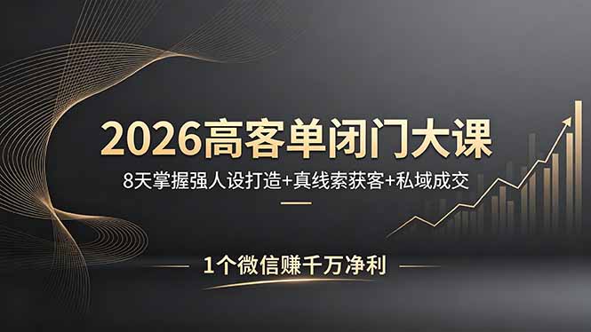 2026高客单闭门大课，8 天掌握强人设打造 + 真线索获客 + 私域成交，1 个微信赚千万净利-网创百晓生