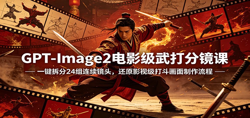 GPT-Image2电影级武打分镜课：一键拆分24组连续镜头，还原影视级打斗画面制作流程-网创百晓生