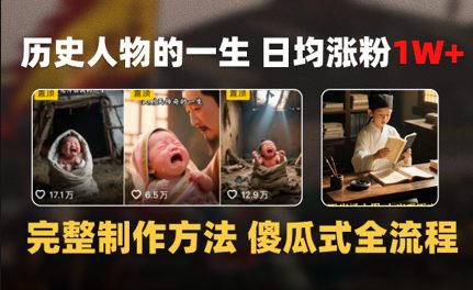 历史人物的一生 日均涨粉1W+，完整制作方法 傻瓜式全流程
