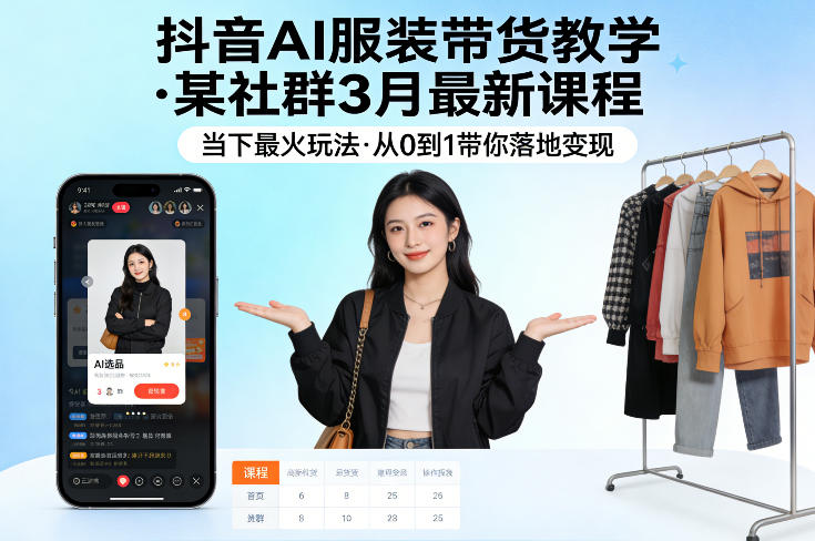 抖音AI服装带货教学,某社群3月最新课程,当下最火玩法,从0到1带你落地变现-网创百晓生
