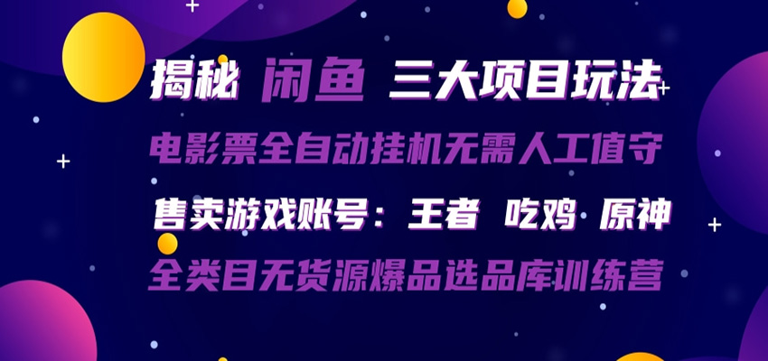 闲鱼三种玩法 全自动电影票 售卖游戏账号 爆品选品库训练营-网创百晓生