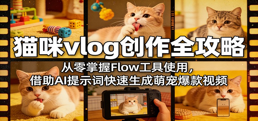 猫咪vlog创作全攻略:从零掌握Flow工具使用,借助AI提示词快速生成萌宠爆款视频-网创百晓生