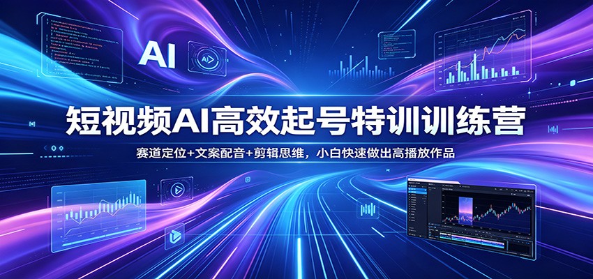 短视频AI高效起号特训训练营：赛道定位+文案配音+剪辑思维，小白快速做出高播放作品-网创百晓生