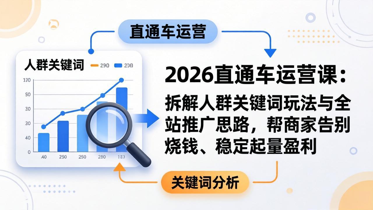 2026直通车运营课：拆解人群关键词玩法与全站推广思路，帮商家告别烧钱、稳定起量盈利-网创百晓生