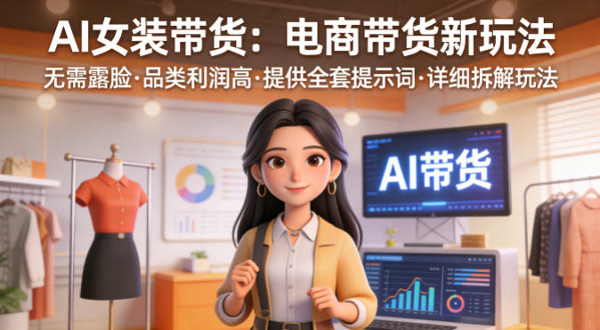 AI女装带货,电商带货新玩法,无需露脸,品类利润高,提供全套提示词,详细拆解玩法-网创百晓生