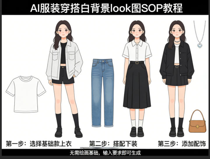 AI服装穿搭白背景look图SOP教程，不用会画画，提几句具体要求，AI就能还你一个奇迹-网创百晓生