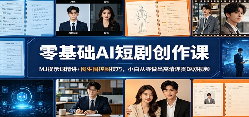 零基础AI短剧创作课：MJ提示词精讲+图生图控图技巧，小白从零做出高清连贯短剧视频-网创百晓生