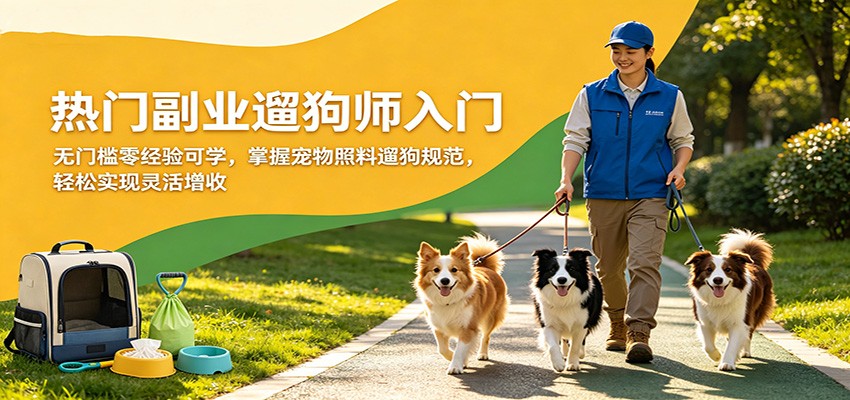 热门副业遛狗师入门，无门槛零经验可学，掌握宠物照料遛狗规范，轻松实现灵活增收-网创百晓生