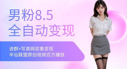 全网独家男粉8.5运营课程，进群+写真+网盘，稳定日入 5张