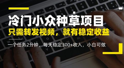 冷门小众种草项目，只需转发视频，每天就有稳定收益，无门槛，每天稳定3张+收入，小白可做