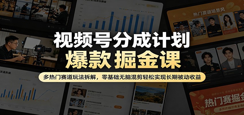 视频号分成计划爆款掘金课：多热门赛道玩法拆解，零基础无脑混剪轻松实现长期被动收益-网创百晓生