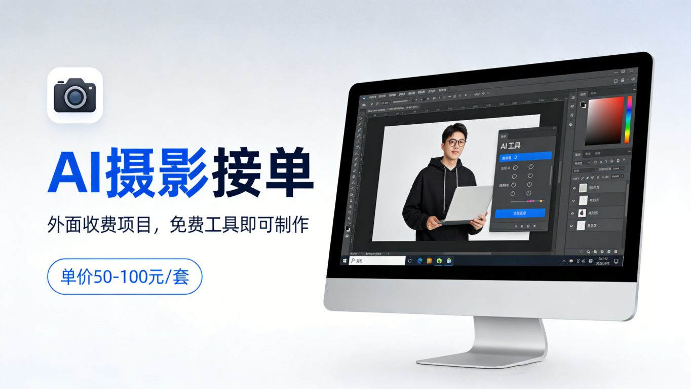 外面收费项目，AI摄影接单，免费工具就可以做，单价50-100一套-网创百晓生