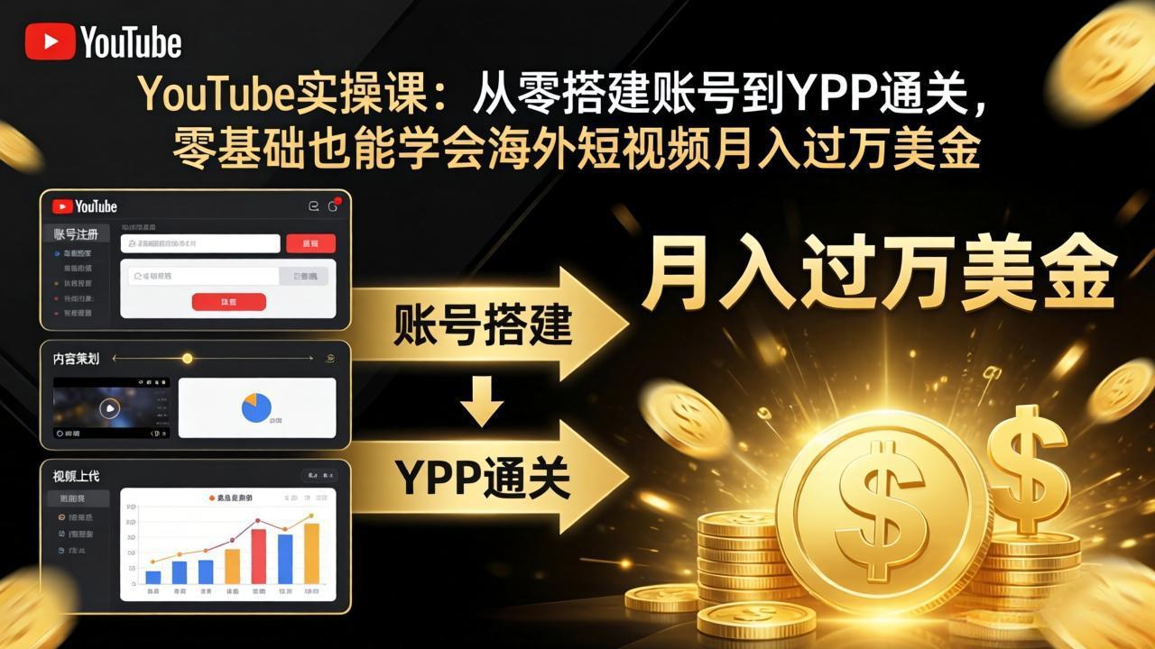 YouTube实操课:从零搭建账号到YPP通关,零基础也能学会海外短视频月入过万美金-网创百晓生